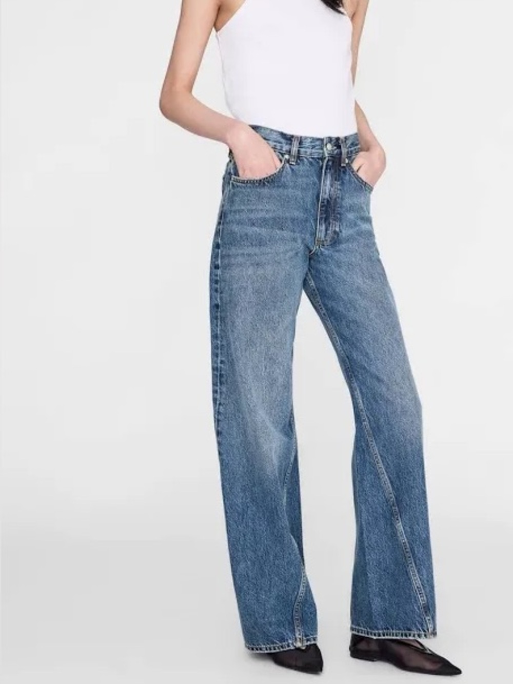 Anine Bing Brie Jeans Womens 28 Cabana Blue Wide Leg Seam Detail NWT